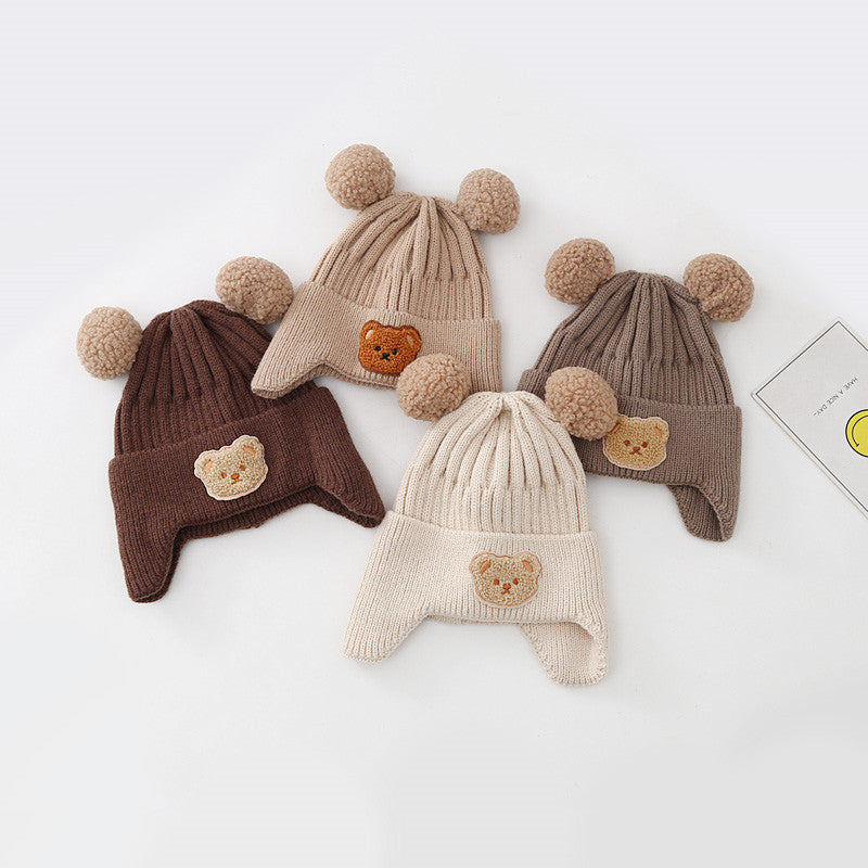 Chapeau de bébé Chaud Arflaps Cap Cute Bear Cap en laine tricotée bébé