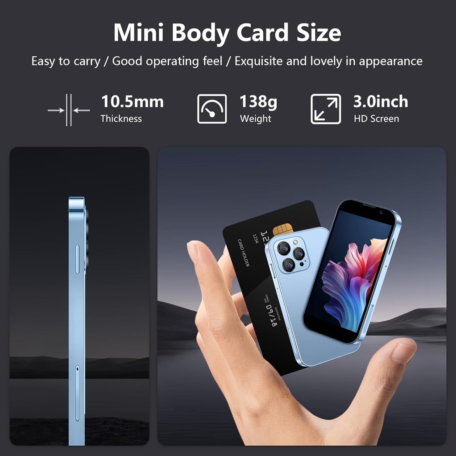 Mini Téléphone Débloqué Le plus petit monde 3.0en HD écran tactile Mini Smartphone Android 8.1Comp