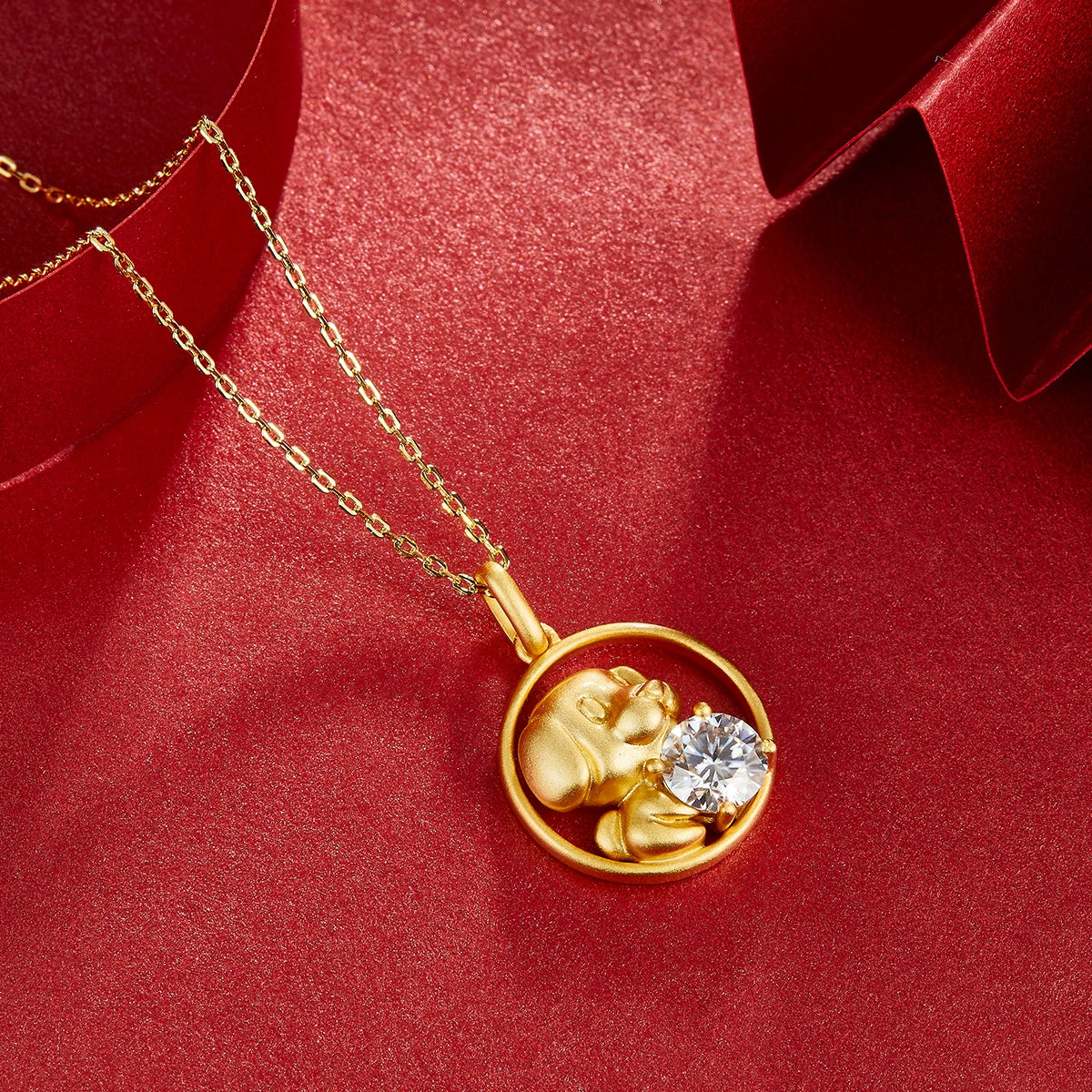 S925 Argent Sterling plaqué or 1ct Moissanite Chinois Zodiaque Pendentif Collier 5.2g Benmi