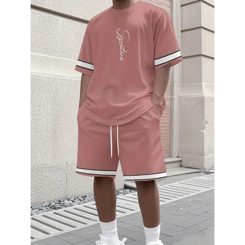 Gradient Lettre 3D numérique impression T-shirt et shorts ensemble hommes tendance motif deux pièces Outf