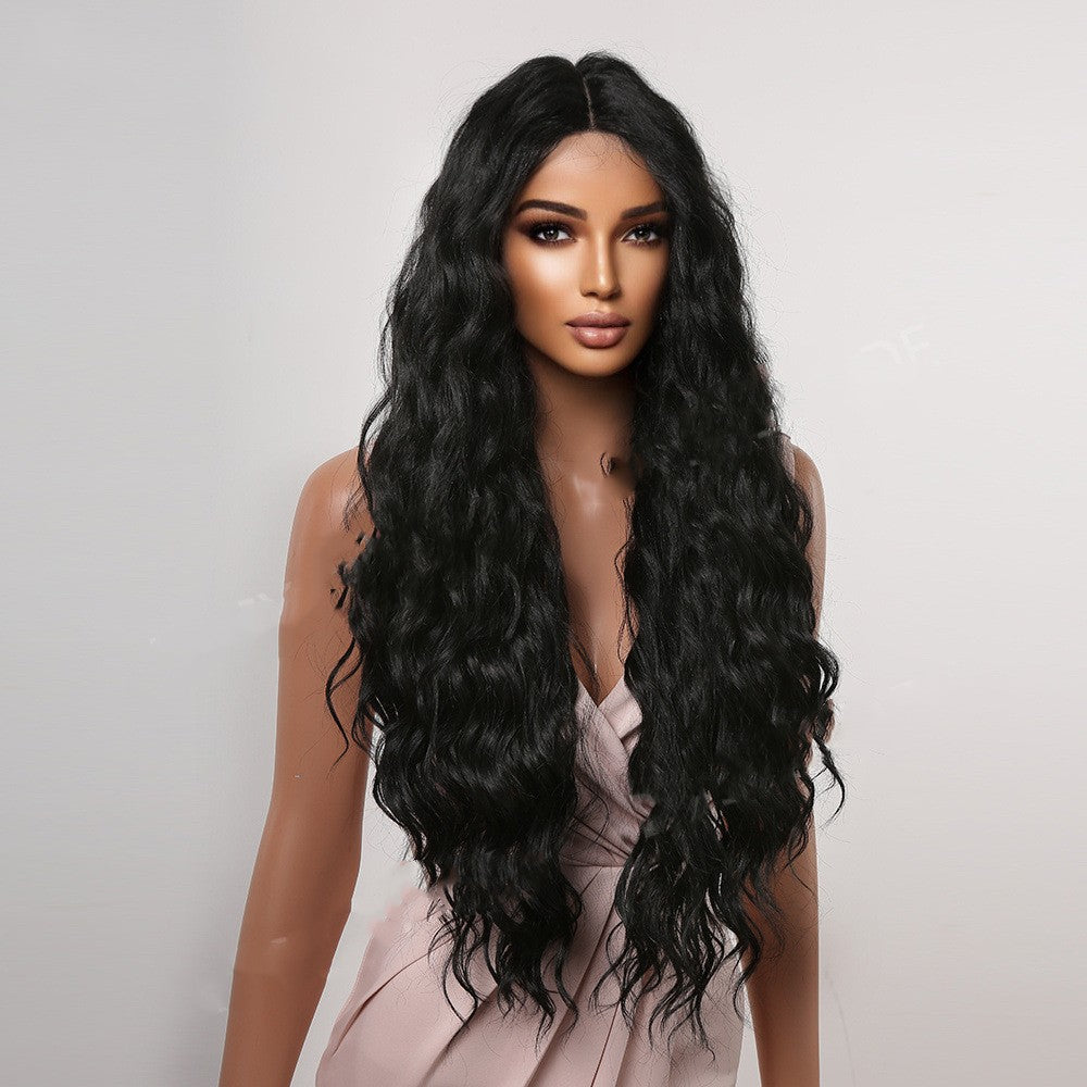 Soie domestique haute température Perruque de soie femme avec longs cheveux bouclés au milieu