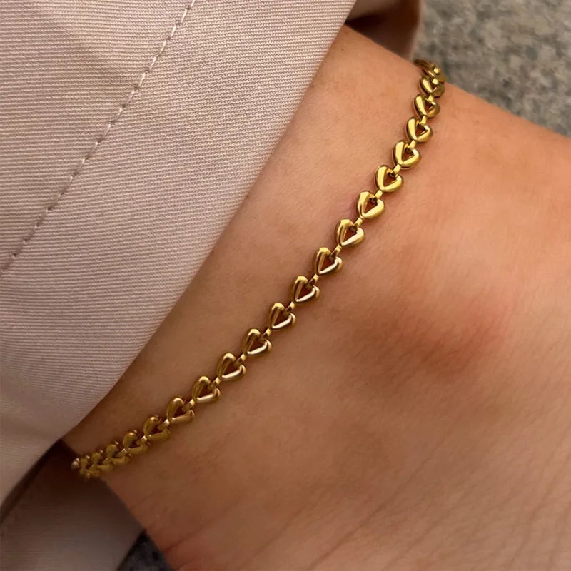 Anklet en acier inoxydable de style simple pour les femmes avec une couleur solide et dessi électroplaqué
