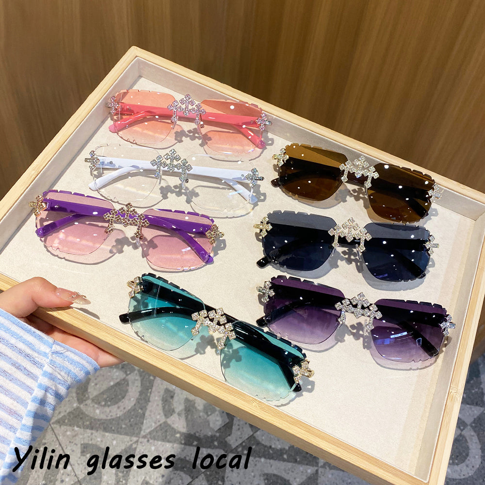 Lunettes de soleil en forme de croix sans cadre pour femmes