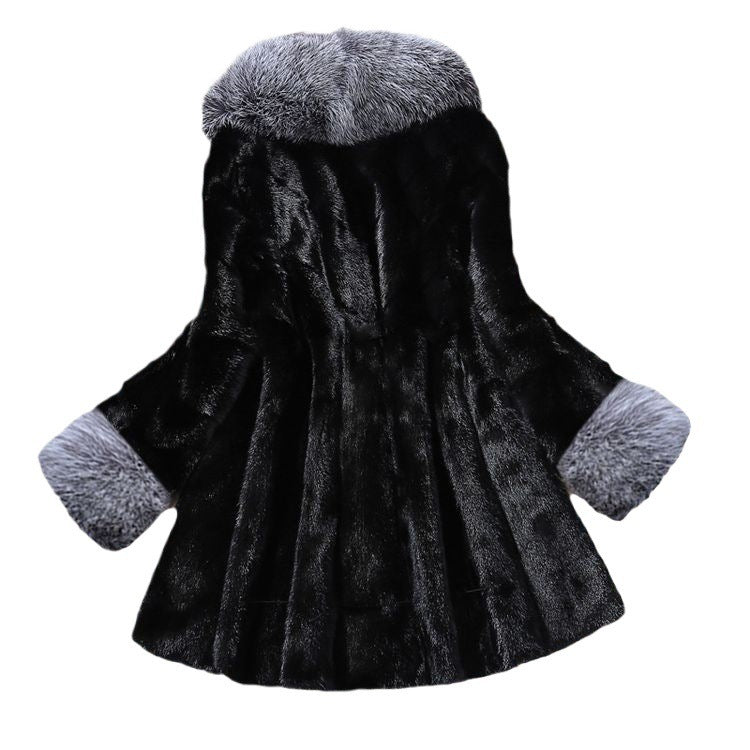 Femmes Faux Argent Collier de fourrure de renard Faux Mink Fur Coat