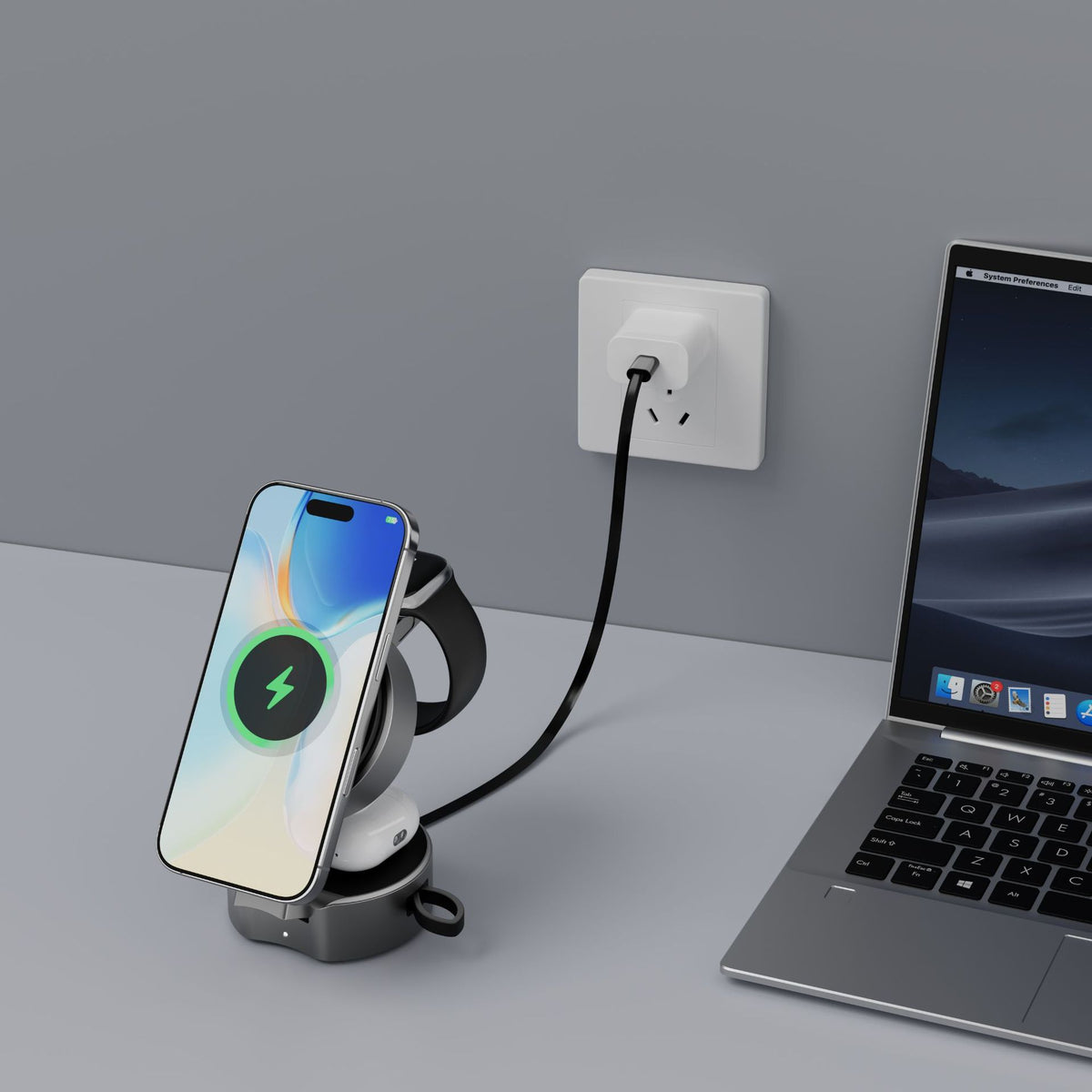Wireless Retractable Cable 3-in-1 Charger