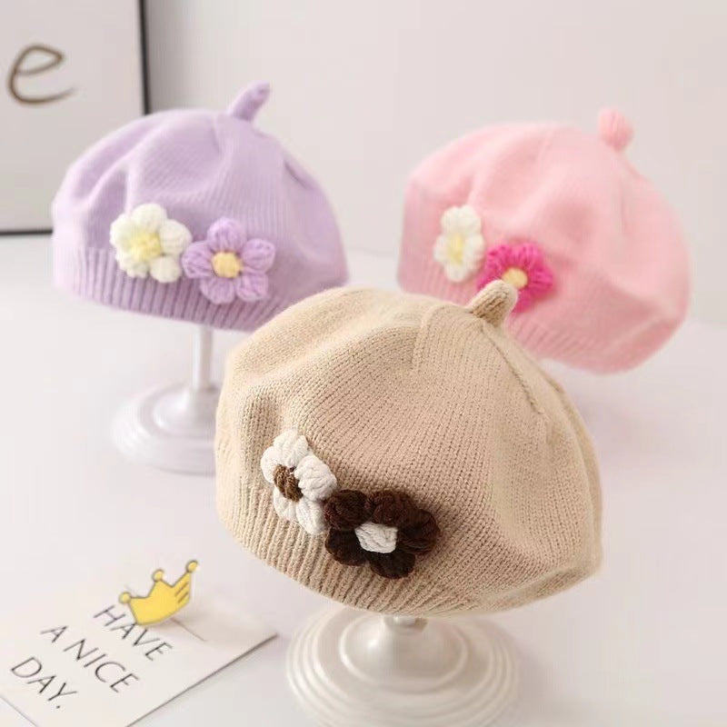 Chapeau bébé fille Béret tricoté en laine