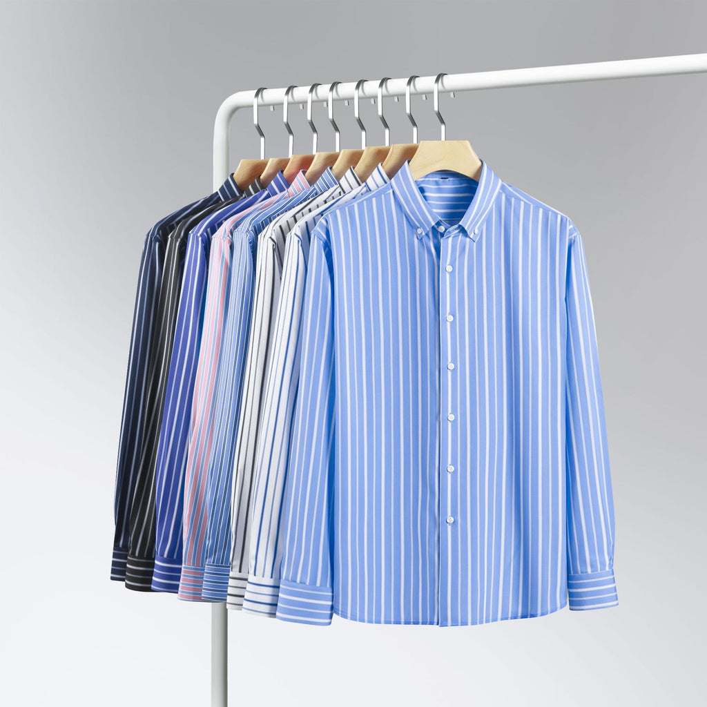 Jiana Quatre-Way stretch imprimé numérique rayé manches longues Lapel hommes chemise-comme homme S