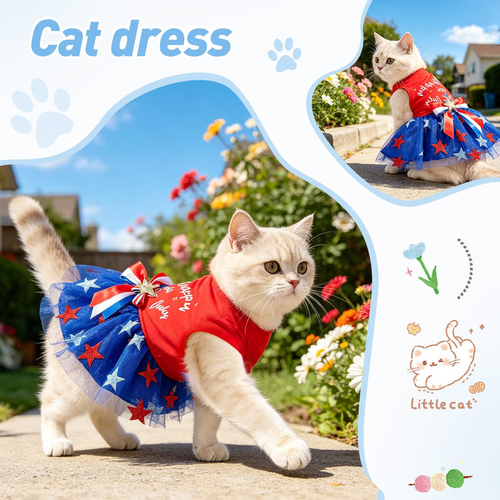 Dog Tulle robe indépendante Jour patriotique Stars Dog Outfit Sparkly Pet robe de vacances avec