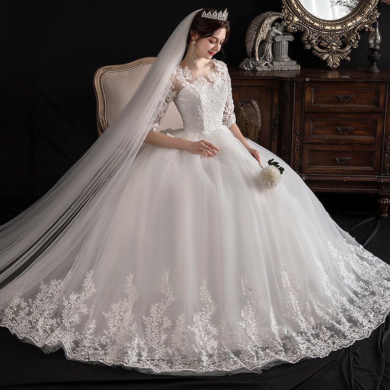 Une épaule Rêve Slim Manche Dentelle Mariée