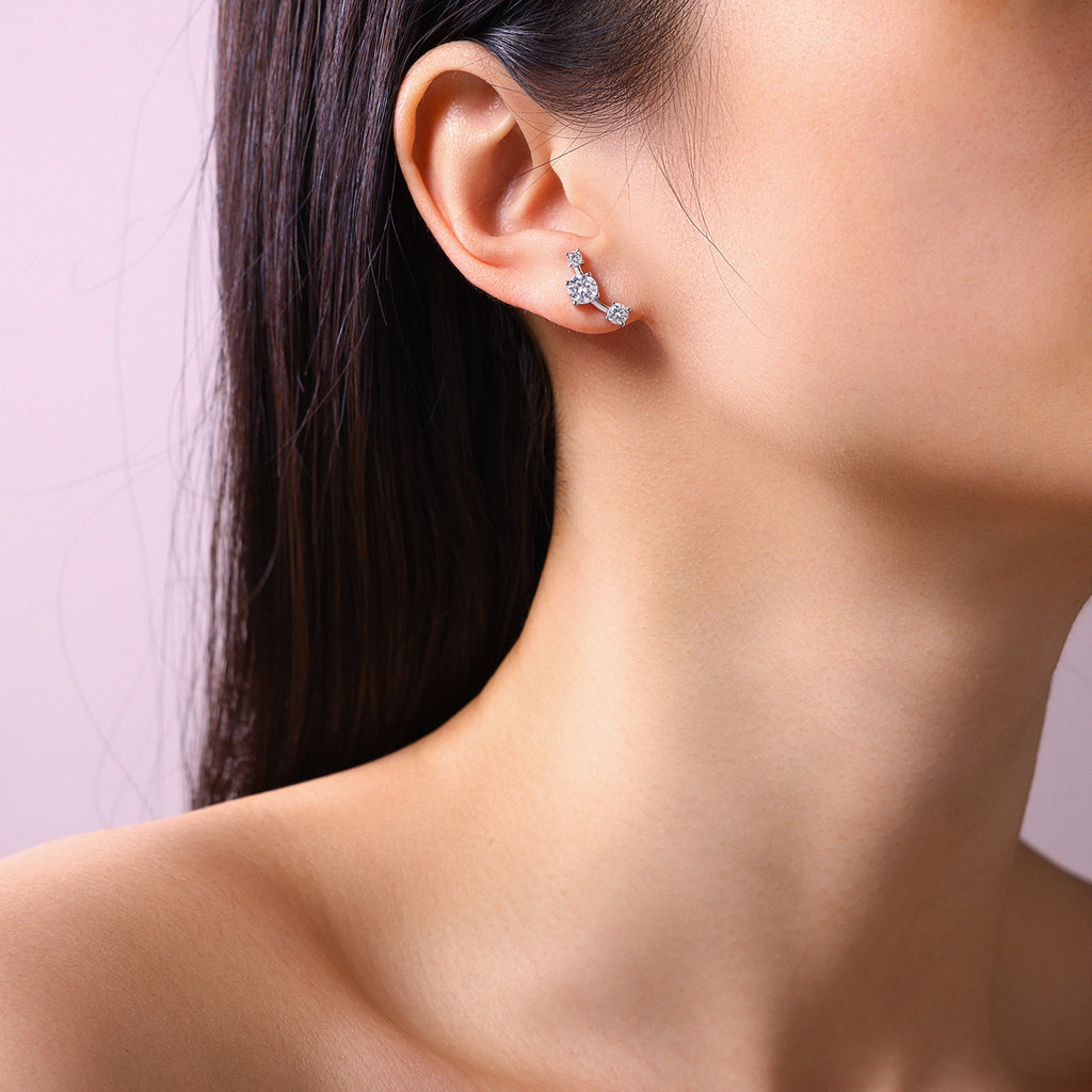 S925 Boucles d'oreilles en argent sterling à trois tons courbes