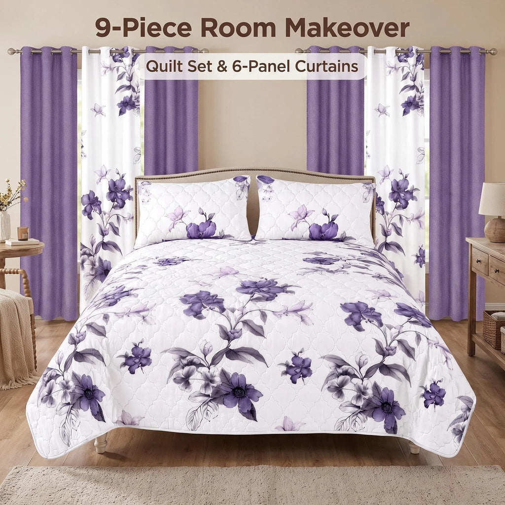 Couche de lit et rideau pour la fleur de 9 piece pour roi de Californie