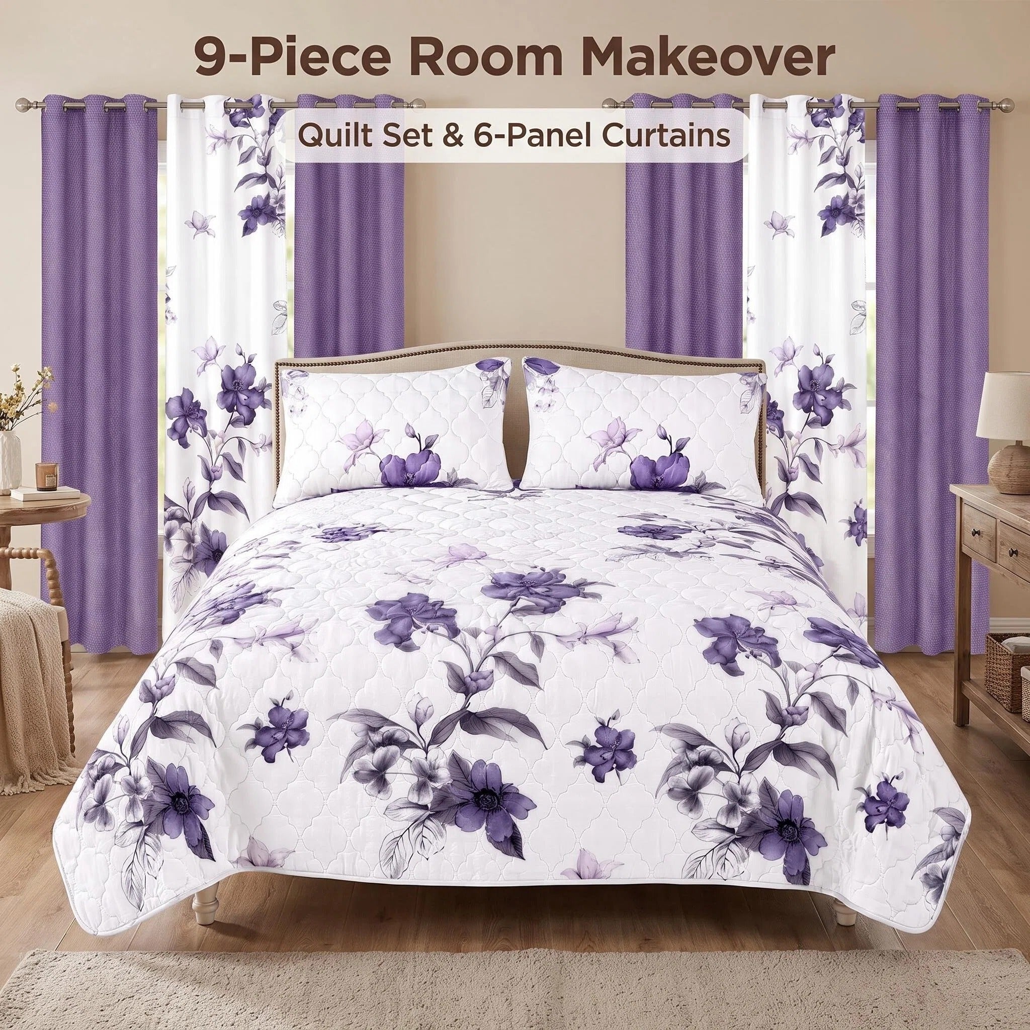 Couche de lit et rideau pour la fleur de 9 piece pour roi de Californie