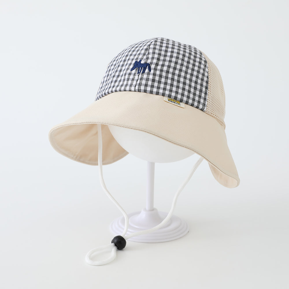 Été Garçons et filles' Checkered Pointed-mouth Fox Brodé Chapeau de pêche avec tissu net