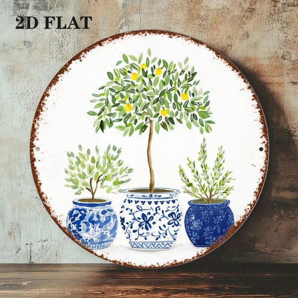 Vintage Lemon Tree Wall Art 8x8in Mediterranean Round Sign