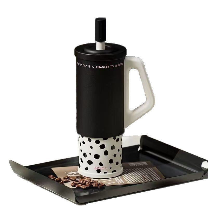 Ice brewing mug with stainless steel handle, large capacity car straw top for C