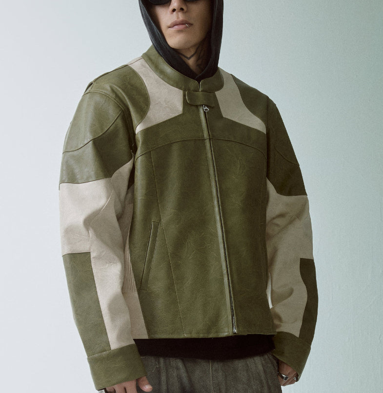 Veste en cuir Biker détendue, détendue