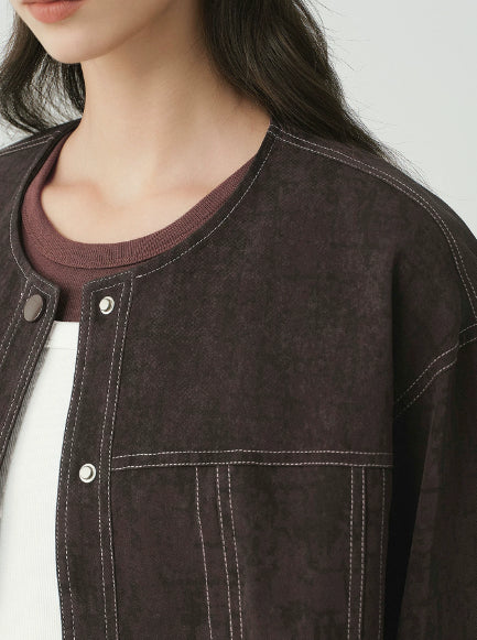 Matte PU short coat with round neck