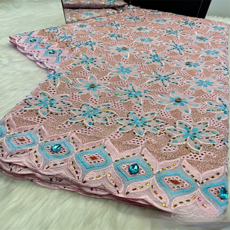 Tissu de dentelle florale africaine tout coton