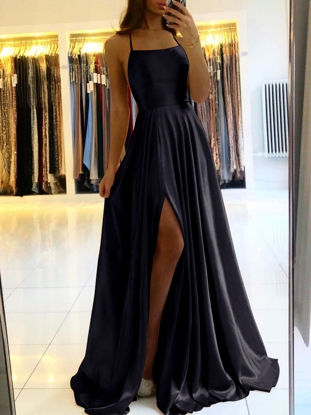 Robe de style européen et américain longue d'Amazon Slim Strap dos à dos Robe haute fente Danc
