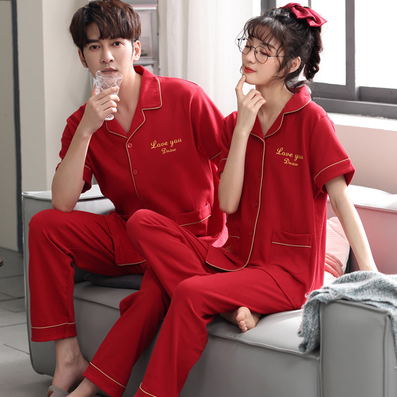 Couple pyjama hommes coton rouge année animal pantalons manches courtes maison vêtements ensemble