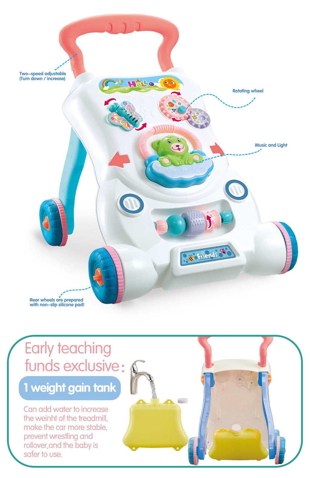 Poussette pour enfants avec musique pour aider à marcher