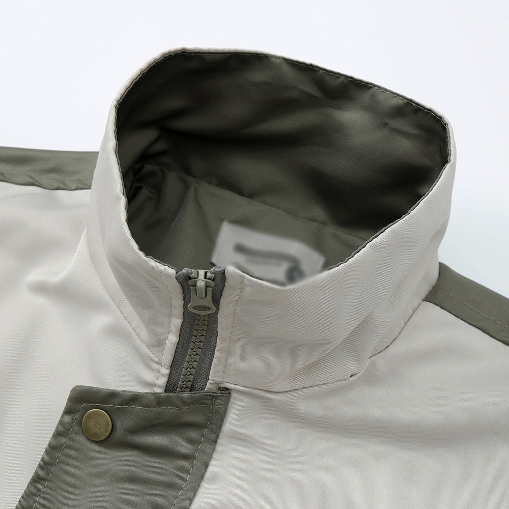 European And American Color Contrast Patchwork Workwear Stand-up Collar Jacket Fashion Bra