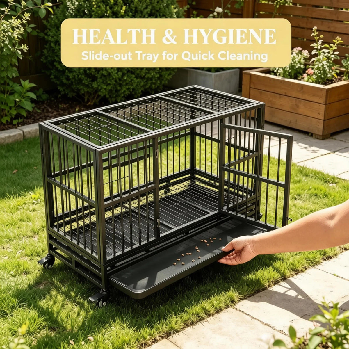 Kennel de cage de chien en métal de 48" avec roues verrouillables Double porte amovible gris
