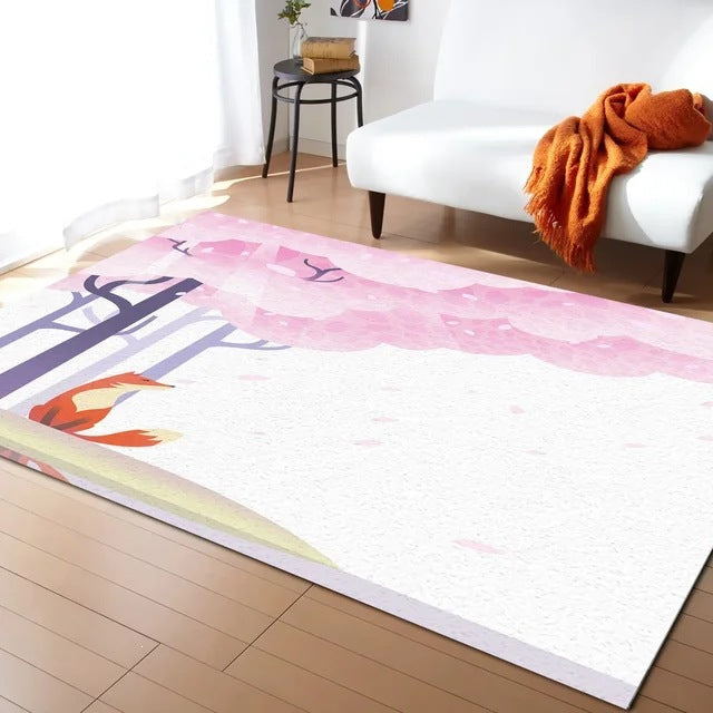 Pastel Cerise Blossom Et Crescent Lune Non-dérapant Flannel Floor Mat Maison Rug Décoration