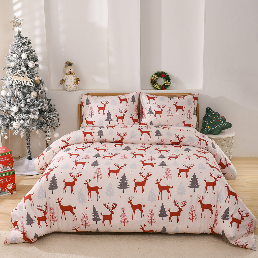 Couvre-lits motif de cerf de la forêt de Noël Ensemble de trois pièces