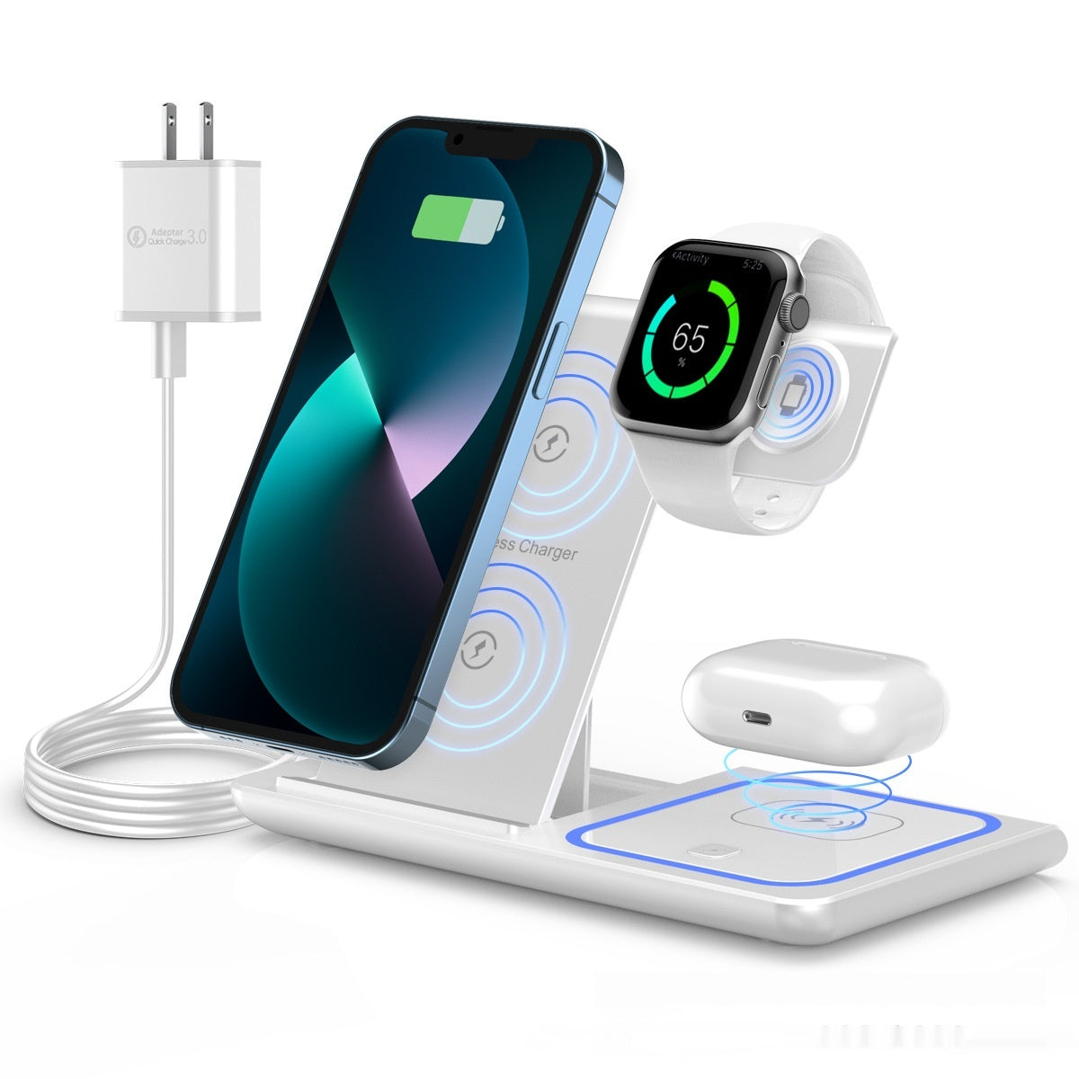 Chargeur sans fil pliant de quatre en un Chargeur sans fil de trois en un