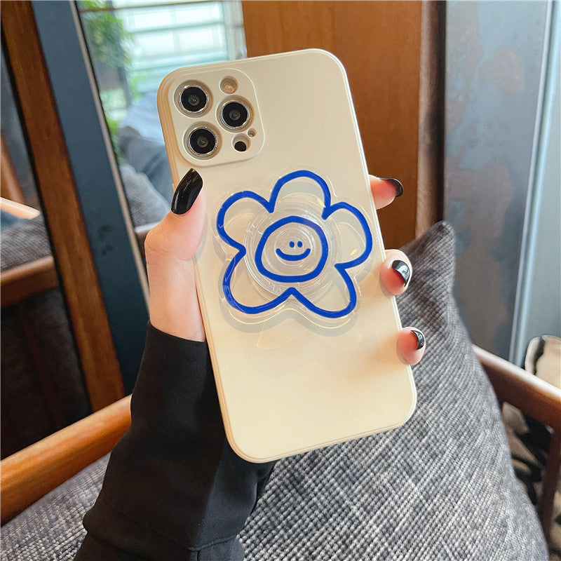 Blue Flower Bracket Mobile Phone Case Silicone douce