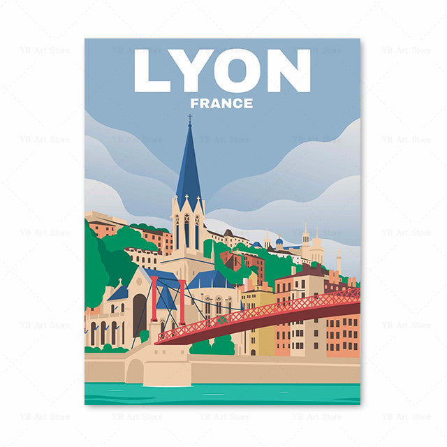 Vieille affiche de voyage toile peinture photo d'art