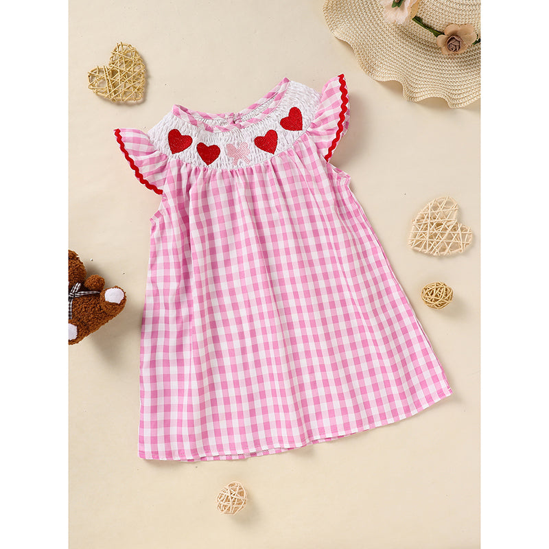Robe de Saint Valentin pour bébé fille rose avec broderie cardiaque