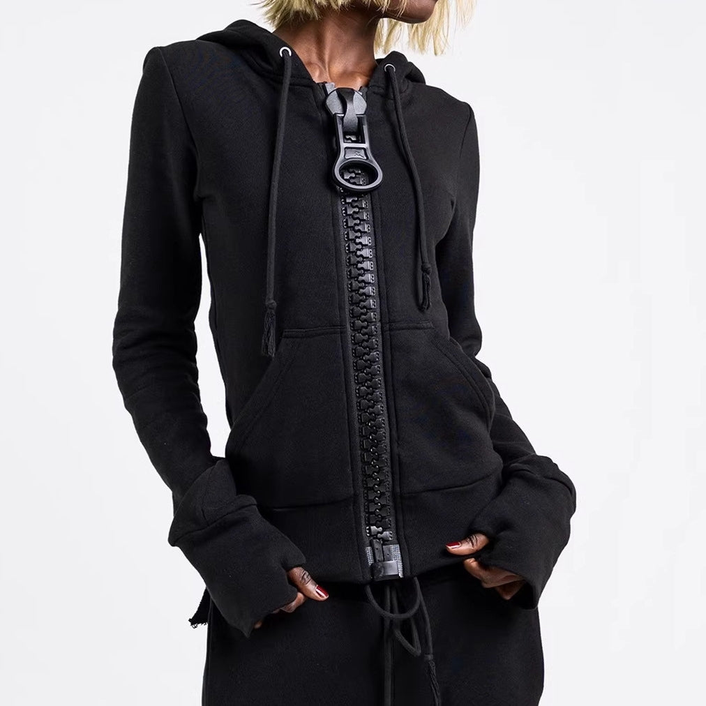 Hoodie surdimensionnée de style européen et américain personnalisée avec une grande fermeture éclair et color-bl