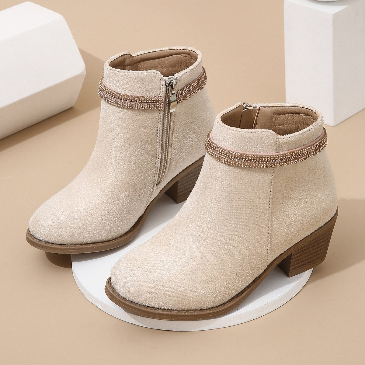Fashion Filles Double Strap Strass Booties