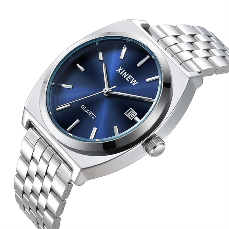 Style étudiant Bracelet en acier inoxydable à la mode calendrier Quartz hommes montre