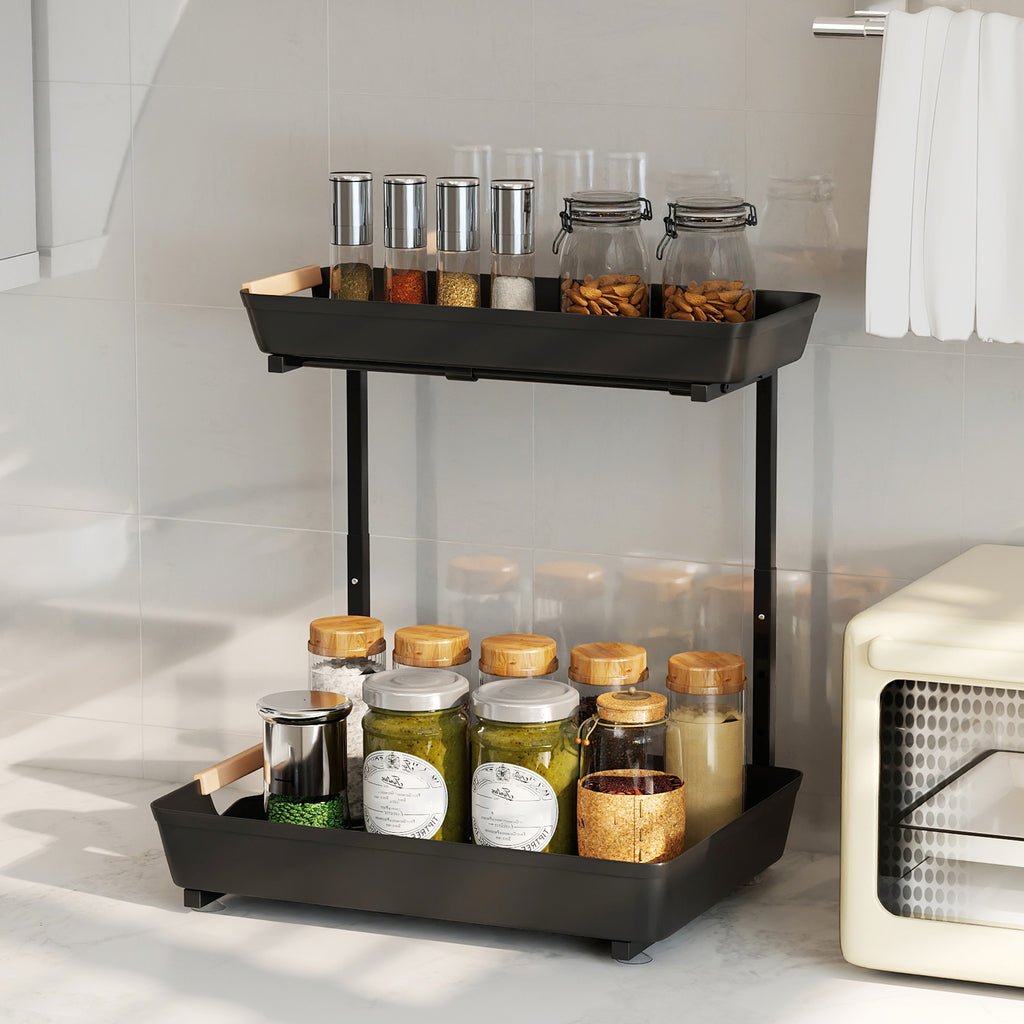 Hauteur réglable de la cuisine Organisateur 2 niveaux paniers de retrait rack de stockage en métal sous évier