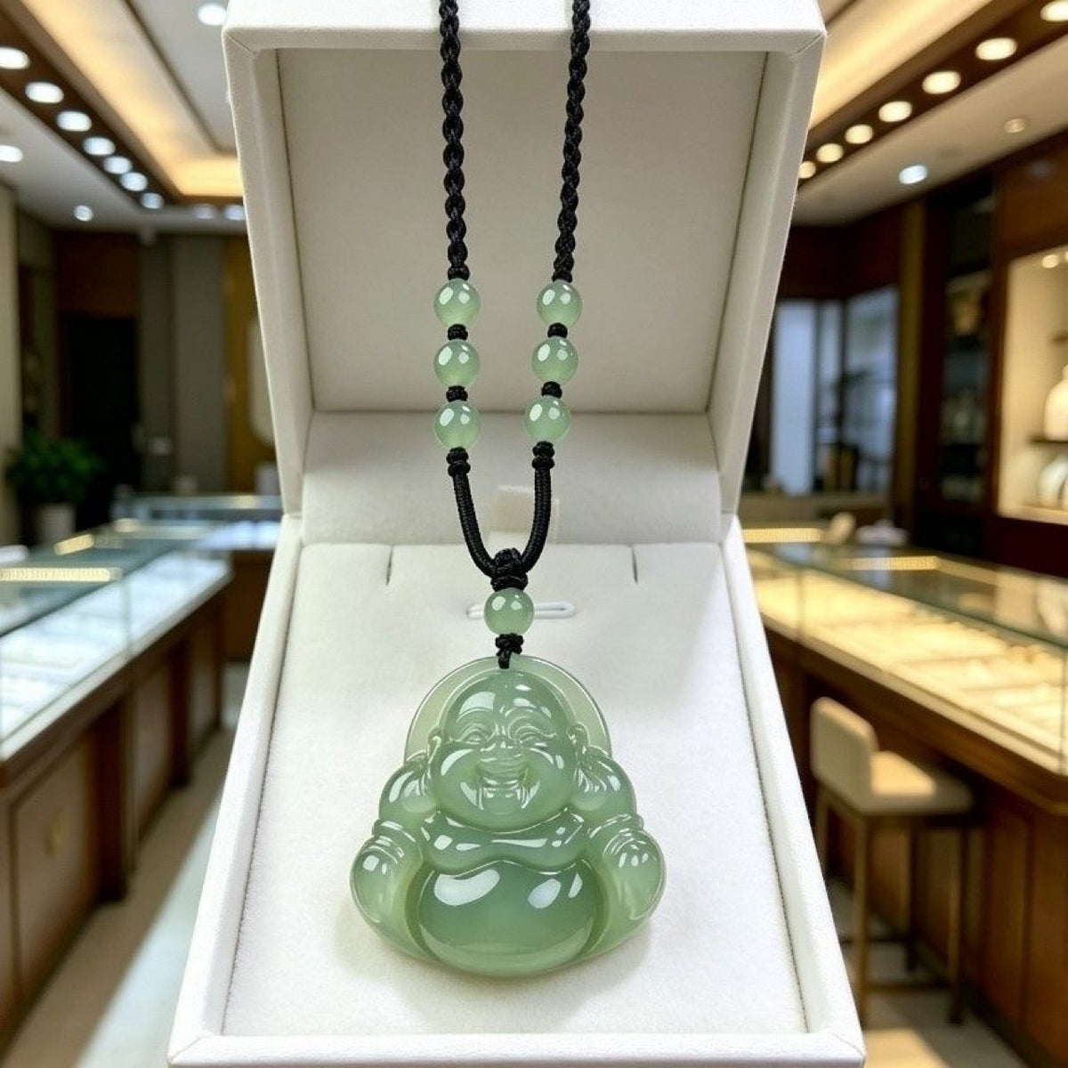 Véritable huile de jade vert de jade pendentif de Bouddha naturel Grande-Bélide Maitreya rire Bouddha Ja