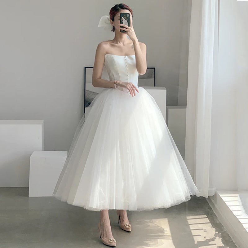 Robe de mariée légère à l'extérieur de style français Midi Longueur