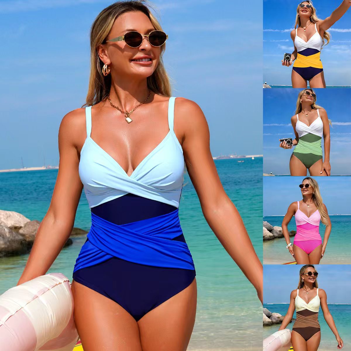 Maillot de bain de bikini sport couleur-bloc pour femmes