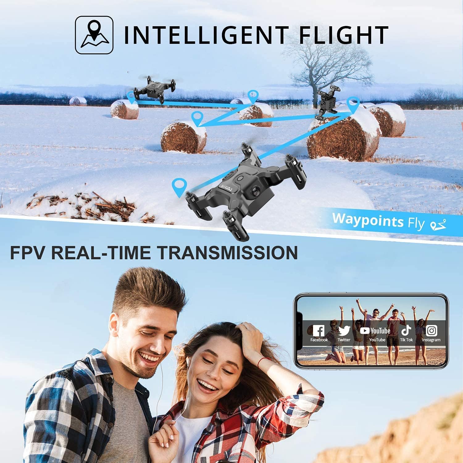 DE V2 Mini Drone Selfie WIFI FPV Avec caméra HD pliable bras RC Quadcopter Toy