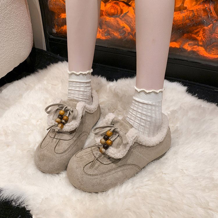 Retro Chaussures de Coton Marron Résistantes Rétro avec Chaussures d'Entraînement Chaud et Velvet