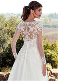 Haut col U Dentelle Longue Manche A- Ligne Long Queue Robe de mariée simple