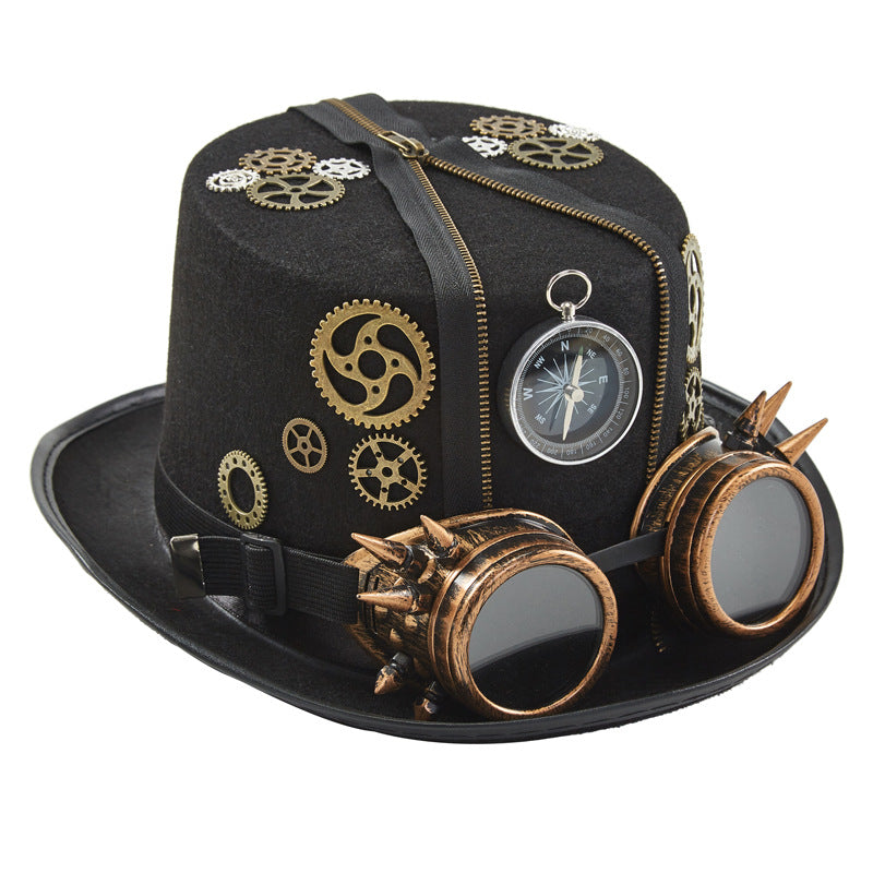 Style punk Retro Compass Zipper Gear Glasses Chapeau magique
