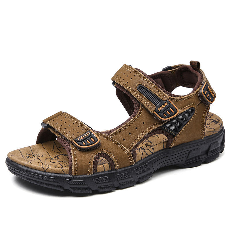 Sandales d'été Homme à gros orteil ouvert Couche de tête Cowhide Homme Beach Shoes Soft-soled