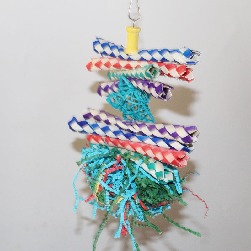 Papier strié coloré et Rattan Tissage bois Gnawing Bird Cage Décoration