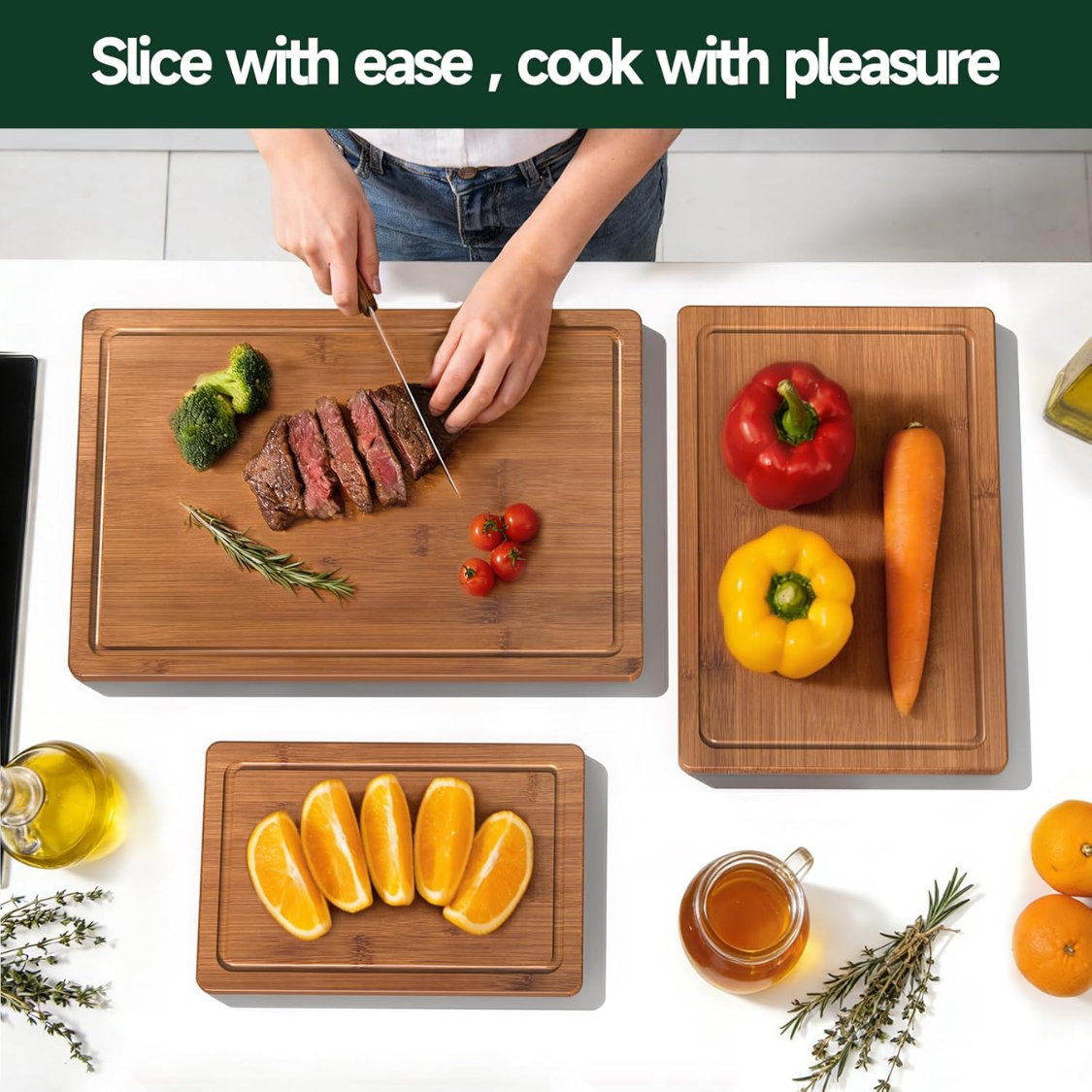 3-Piece Set Deep-Carbonized Bamboo Planche de coupe pour la cuisine Crack résistant au bois