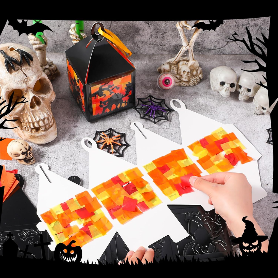 16 Sets Halloween Lanterne Artisanat Set Suncatchers Tissu papier bricolage bricolage bricolage sorcellerie Ca