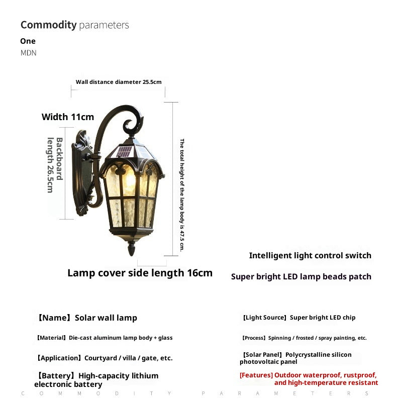 Lampe murale solaire extérieure polyvalente européenne