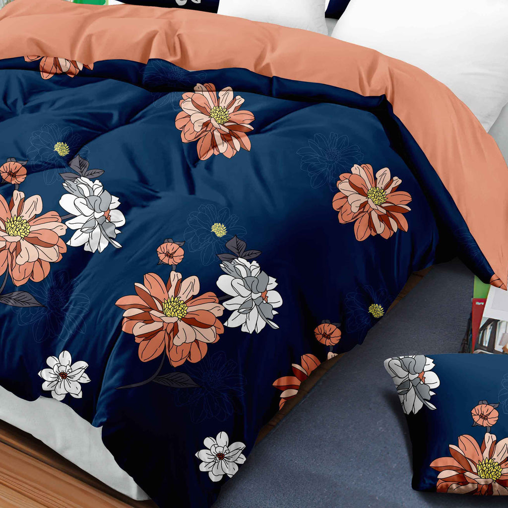 Couche de lit et rideau 9 piece bleu profond et rouge Floral